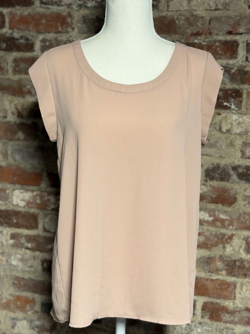 Pleione Pleat Back Cap Sleeve Blouse Blush Pink Scoop Neck Top Small